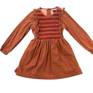 Maison Me Girls Dress Size 7 Rust Corduroy Smocked Long Sleeve Ruffle Cotton